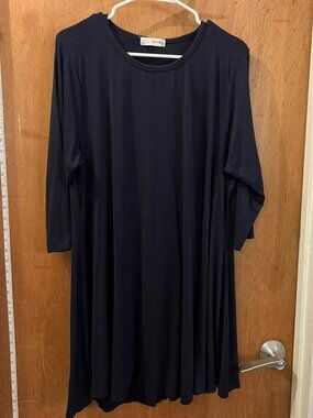 🐻Size 3X - Forever Rose - Black or Navy 3/4 Sleeve Knit Pullover Dress